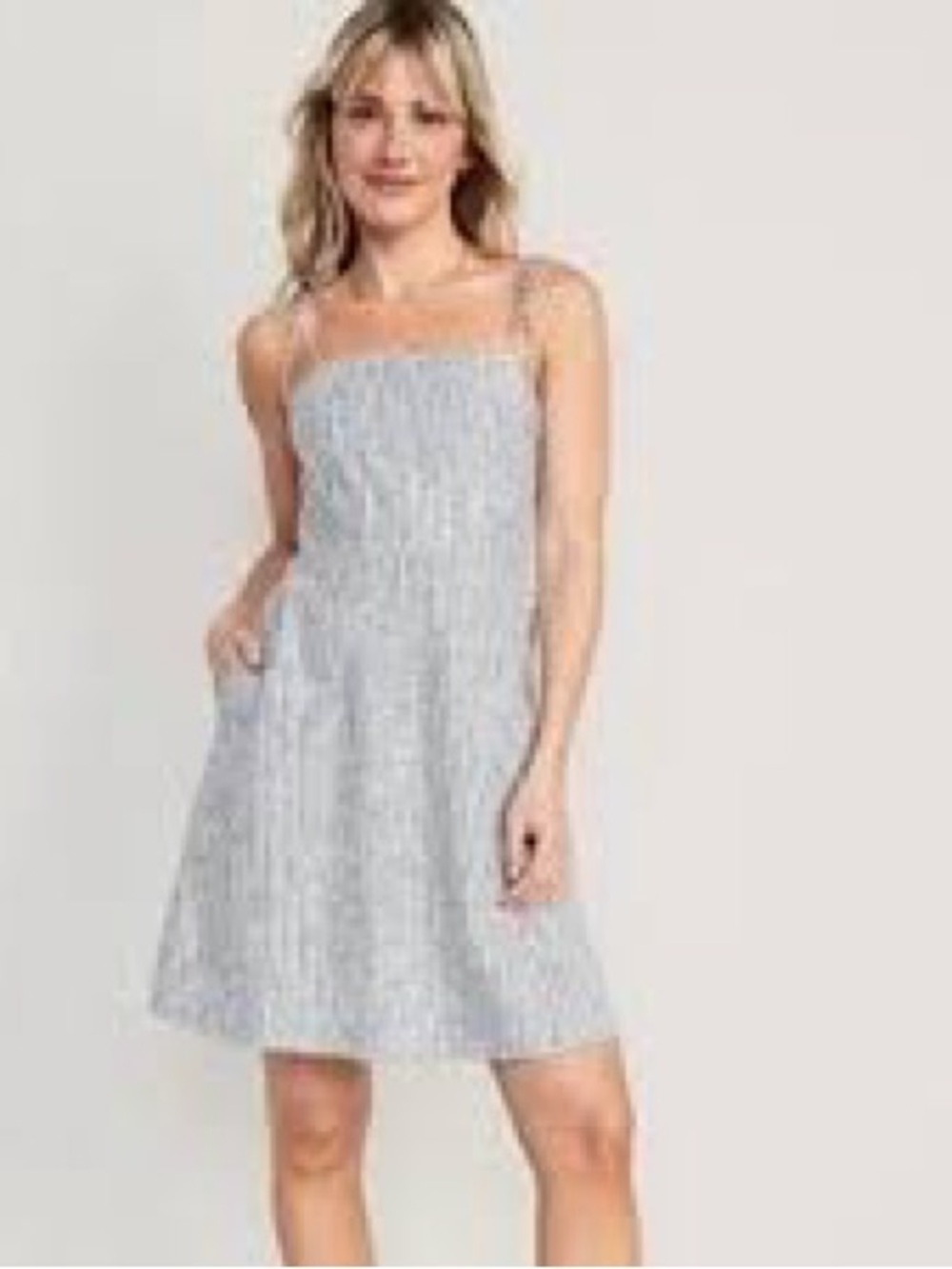 Old Navy Blue & White Striped Tie-Strap Mini Dress